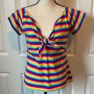 Hell Bunny striped tie front top size XL